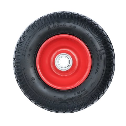 PR 1400-20 - Колесо для тачки / тележки пневматическое 2.50-4, диаметр 210 мм, ось 20 мм, металлический обод, симметричная ступица, шариковый подшипник